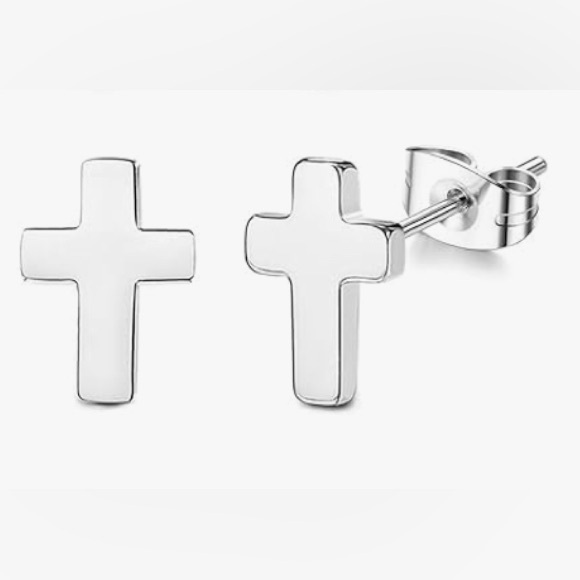 Unisex Y2K Stainless Steel Cross Stud Cross Earrings NWOT - Picture 1 of 3